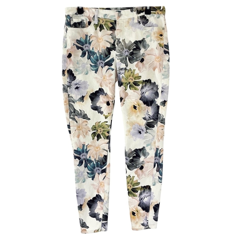 7 For All Mankind Women's Size 32 Floral Print Jeans‎ Straight Leg High Rise - Picture 7 of 12